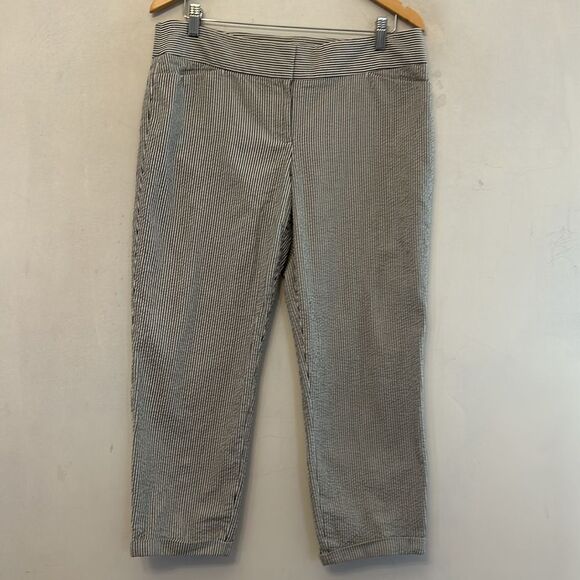 Loft brown white striped cuffed ankle pants Size 10 EUC - Picture 3 of 10